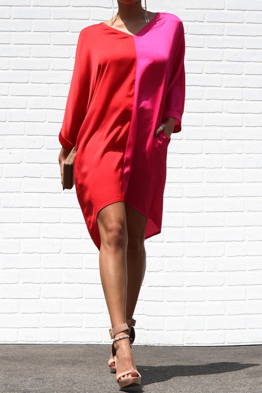 Satin V Neck Dress