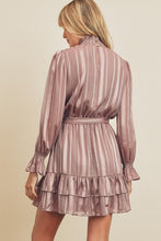 Load image into Gallery viewer, Satin Stripe High Neck Ruffled Dress
